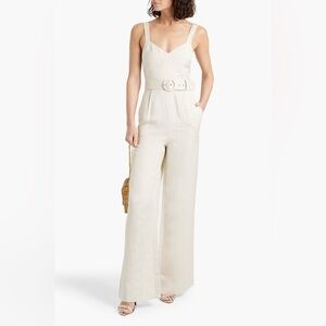 NICHOLAS Yvette Belted Linen-blend Wide-leg Jumpsuit